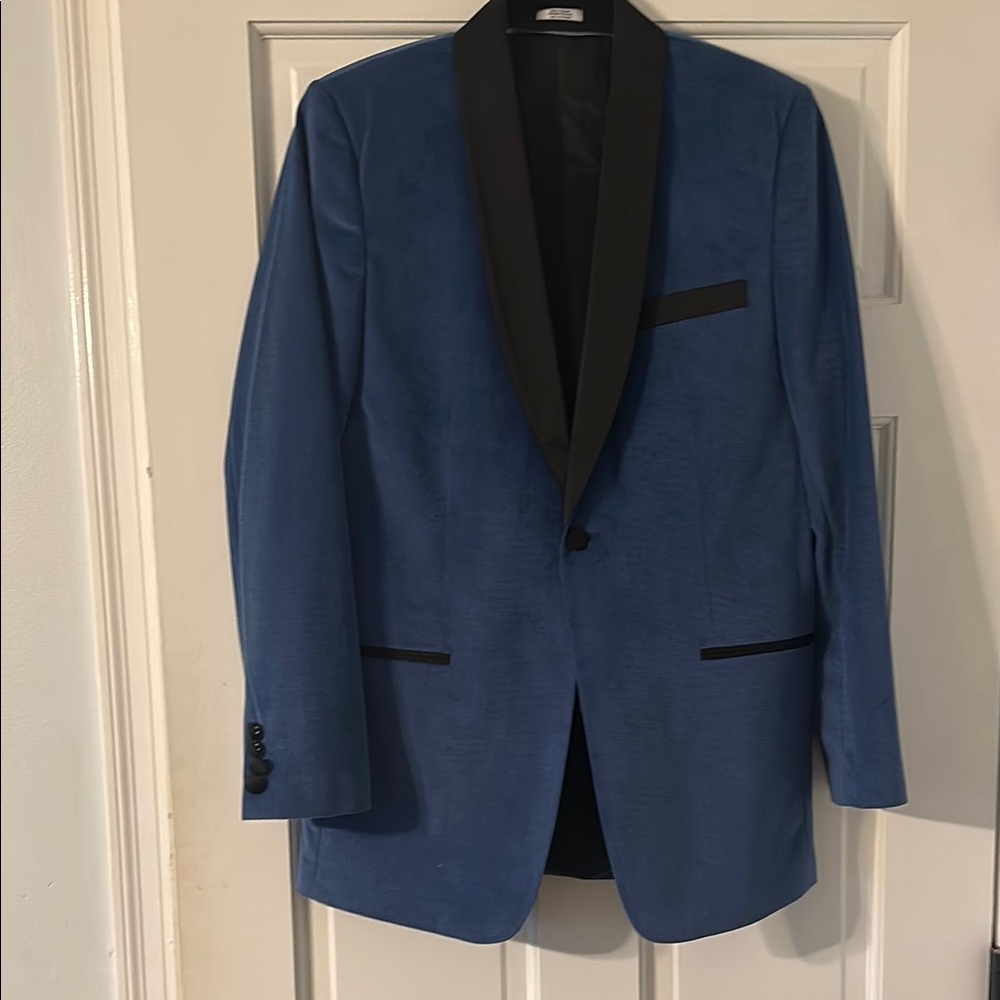 Calvin Klein Blue Suit with black Satin Lapels